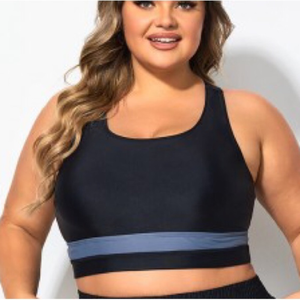 NWT Meet Curve Plus Size Round Neck Black Patchwork Bikini Top